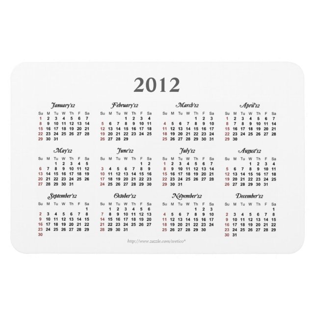 Flexible Calendrier simple 2012 Premium Magnet (Horizontal)