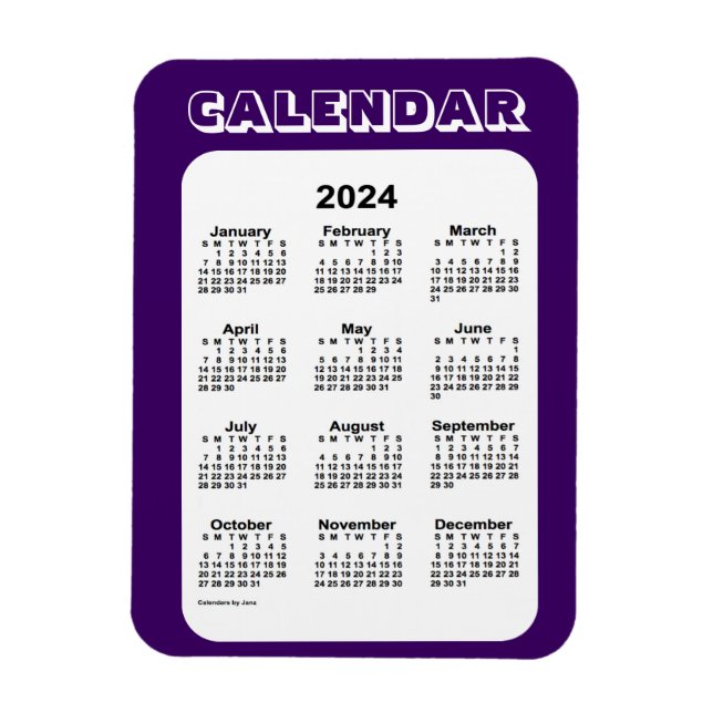 Flexible Calendrier violet 2024 par Janz 3x4 Magnet (Vertical)