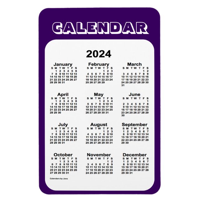 Flexible Calendrier violet 2024 par Janz 4x6 Magnet (Vertical)