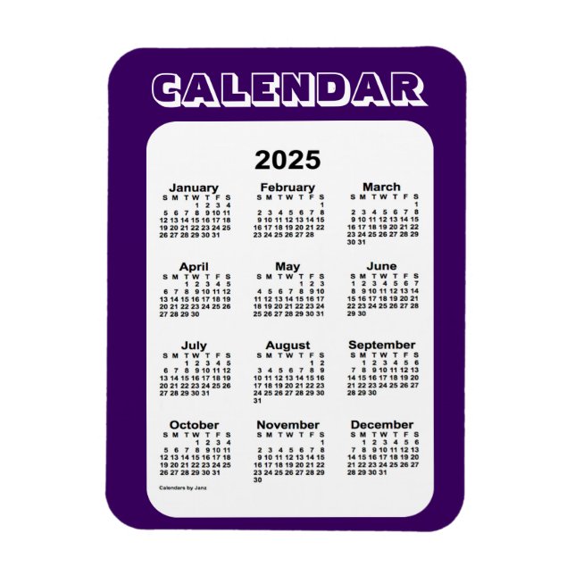 Flexible Calendrier violet 2025 par Janz 3x4 Magnet (Vertical)