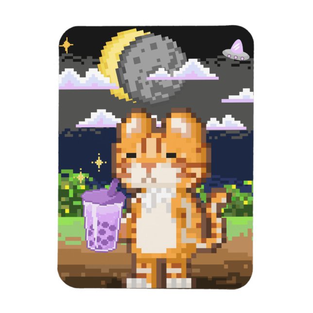 Flexible Chat Boire Boba Tea UFO Eclipse Magnet (Vertical)