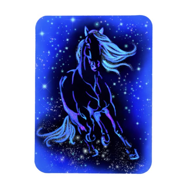 Flexible Cheval Courir Magnet bleu étoile nuit (Vertical)