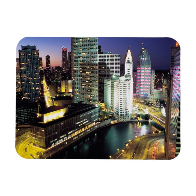Flexible Chicago River at Night Premium Flex Magnet (Horizontal)