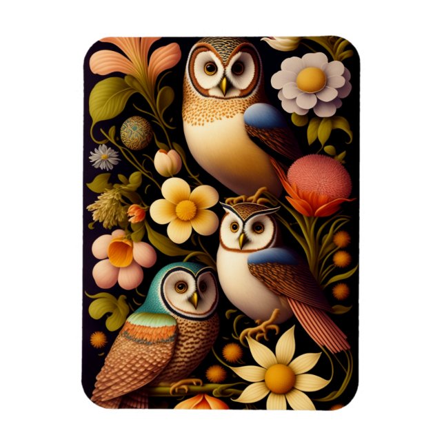 Flexible Chouettes et fleurs | Magnet Haeckel moderne (Vertical)