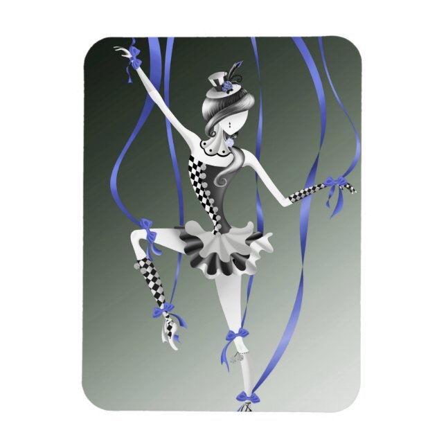 Flexible Clown Puppet Ballerina Blue Ribbon Fridge Magnet (Vertical)