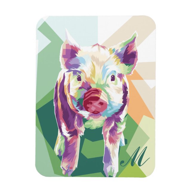 Flexible Cochon d'art pop coloré Magnet monogramme (Vertical)