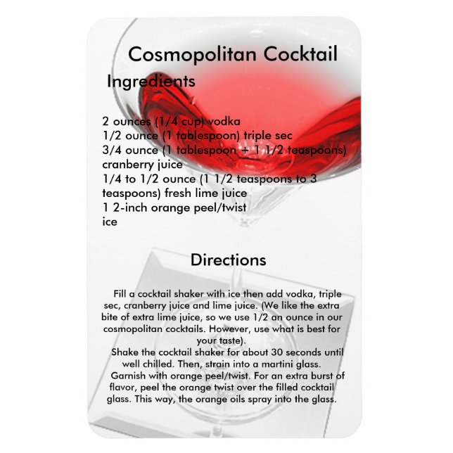 Flexible Cocktail cosmopolite Drink Recette Magnet (Vertical)