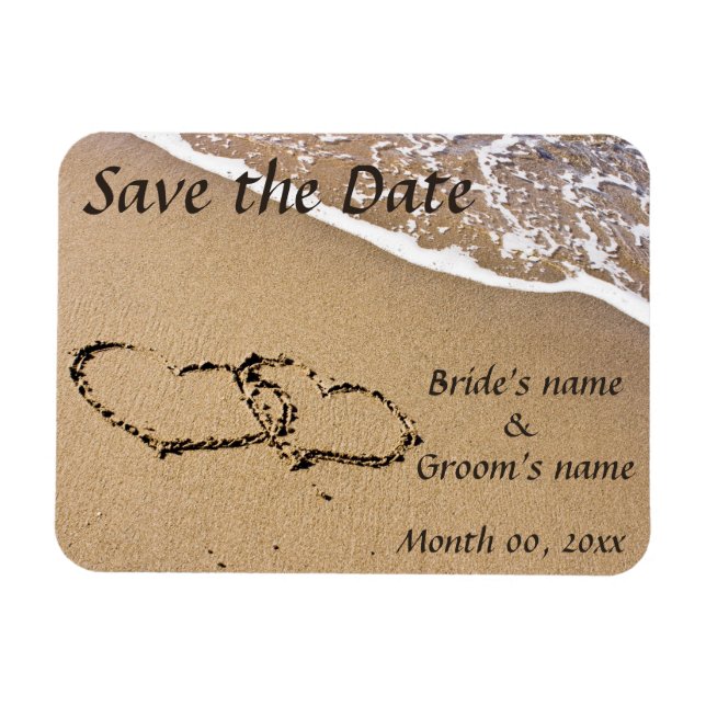 Flexible Coeurs dans le sable Magnet Réservez la date (Horizontal)