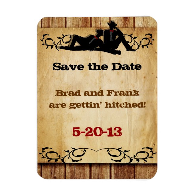 Flexible Cowboy Grooms Mariage gay Save the Date Magnet (Vertical)