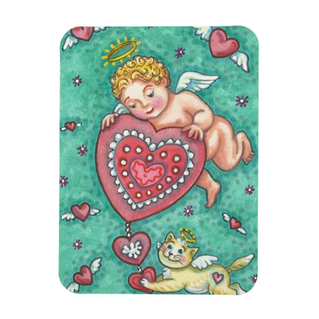 Flexible CUPID'S HEART ANd KITTEN VALENTINE MAGNET (Vertical)