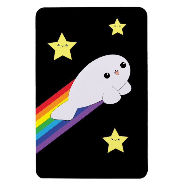 Flexible Cute Kawaii Rainbow Rocket Baby Seal Magnet (Vertical)