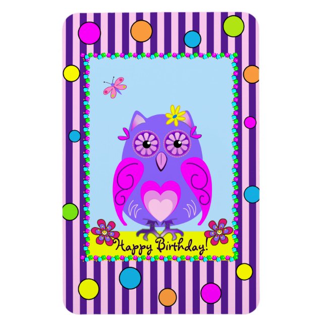 Flexible Cute Owl Joyeux Anniversaire texte Photo Magnet (Vertical)