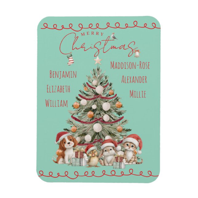 Flexible Cute Pets Watercolour Family Christmas Magnet  (Vertical)