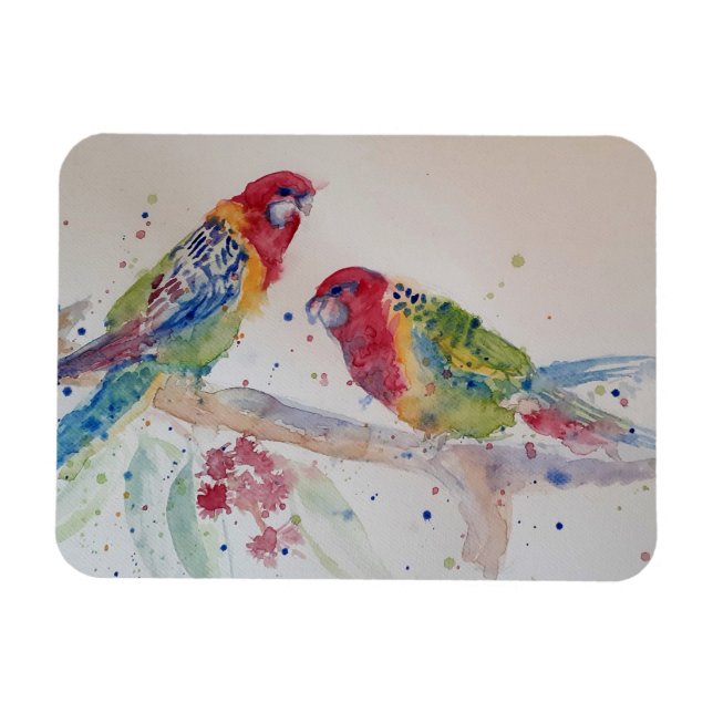 Flexible Cute Rosella Parrois oiseau Aquarelle Magnet d'art (Horizontal)