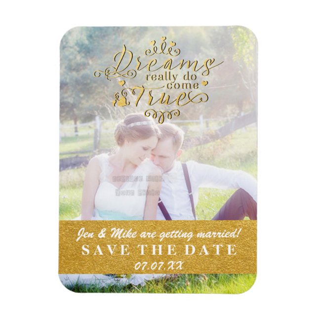 Flexible DREAMS COME TRUE Or Save the Date Photo Magnet (Vertical)