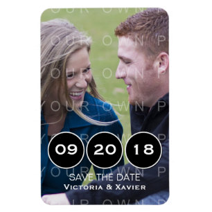 Flexible Ebony Modern Circles Photo Save the Date Magnet