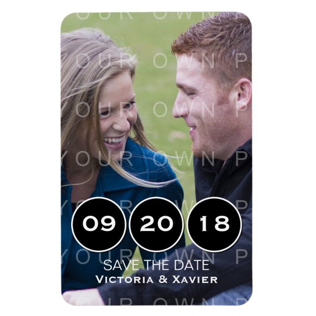 Flexible Ebony Modern Circles Photo Save the Date Magnet (Vertical)