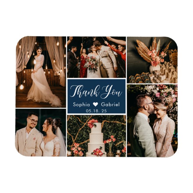 Flexible Élégant 6 Photo Collage Mariage Merci Magnet (Horizontal)