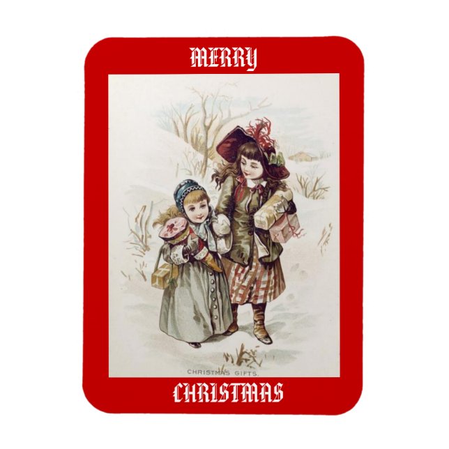 Flexible Enfants vintages Joyeux Magnet de Noël (Vertical)