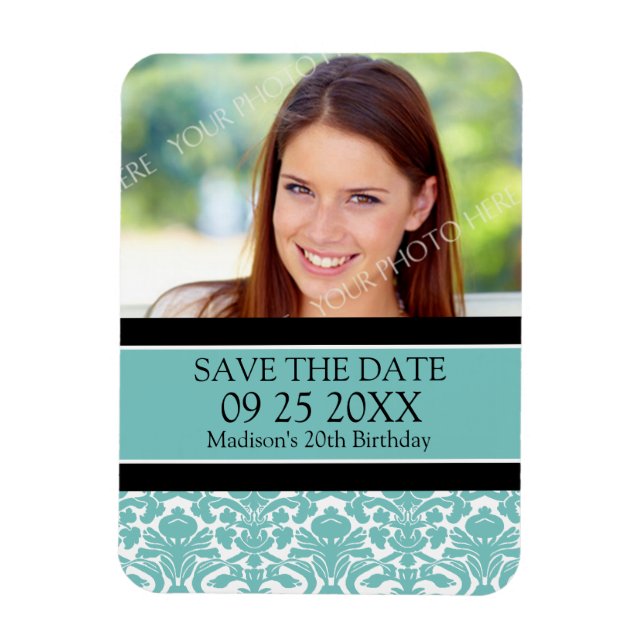 Flexible Enregistrer la date Photo Anniversaire Magnet Aqua (Vertical)