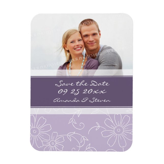 Flexible Enregistrer la date Photo Mariage Magnet Purple Fl (Vertical)