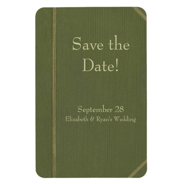 Flexible Enregistrer la date Vintage livre vert Magnet (Vertical)