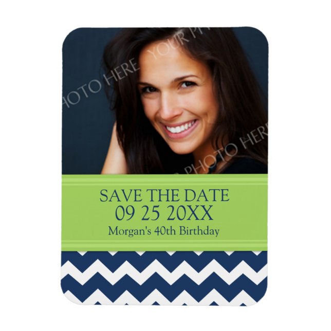 Flexible Enregistrer la photo Date Anniversaire Magnet Blue (Vertical)