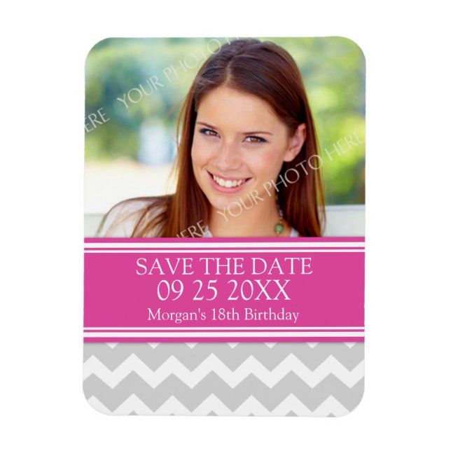 Flexible Enregistrer la photo Date Anniversaire Magnet Grey (Vertical)