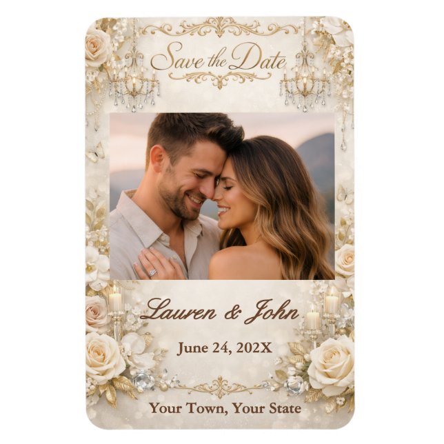 Flexible Eternally Elegant Photo Save Date Wedding Magnet (Vertical)