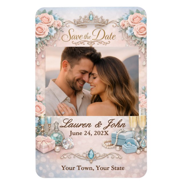 Flexible Eternally Majestic Photo Save Date Wedding Magnet (Vertical)