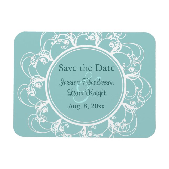 Flexible Fancy Floral Save the Date Magnet (turquoise) (Horizontal)