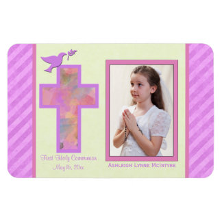 Flexible Filles rose rayé 1ère Sainte Communion Magnet phot