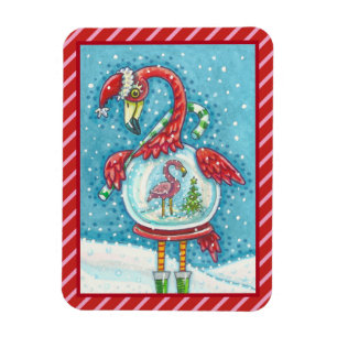 Flexible Flamant rose ROSE BLANC NOËL SNOWGLOBE MAGNET
