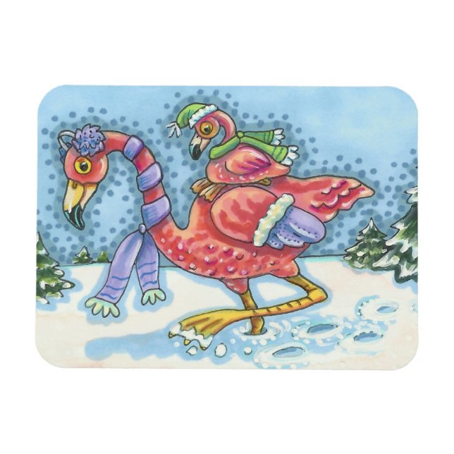 Flexible Flamants roses roses - MAGNET DE NOËL À Neige prof (Horizontal)