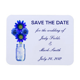 Flexible Fleurs Bleues Mason Jar Enregistrer La Date Magnet
