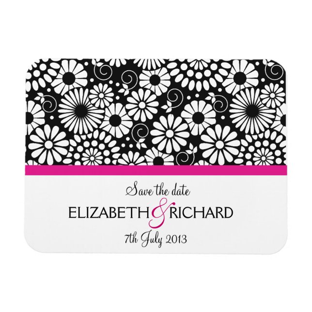 Flexible Fleurs noires rétro 'Sauvez la date' Magnet (Horizontal)