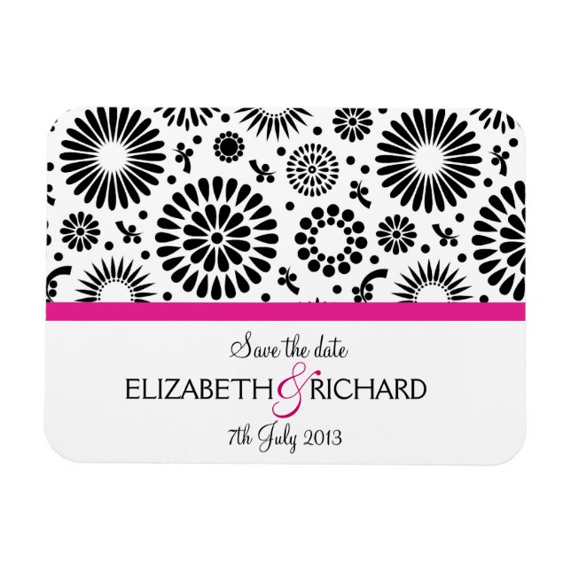 Flexible Fleurs noires rétro 'Sauvez la date' Magnet (Horizontal)