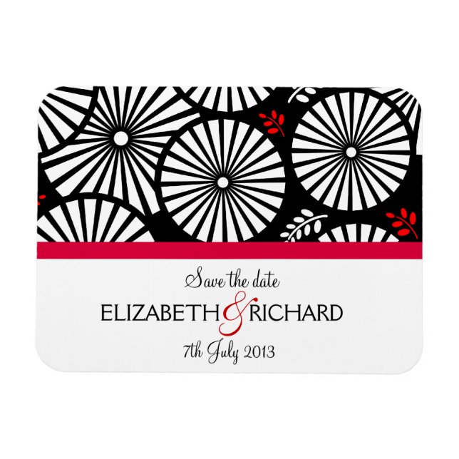 Flexible Fleurs noires rétro 'Sauvez la date' Magnet (Horizontal)