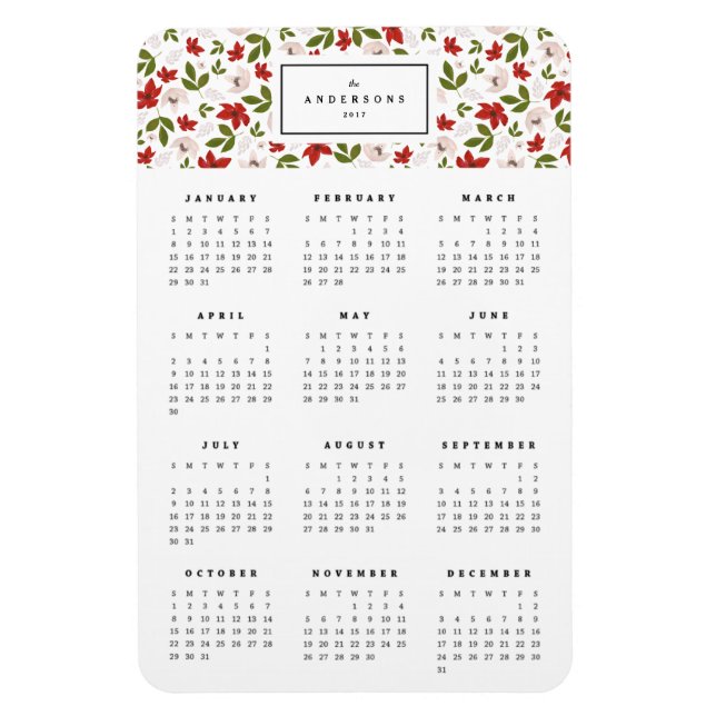 Flexible Flore festive 4x6 Magnet calendrier annuel (Vertical)