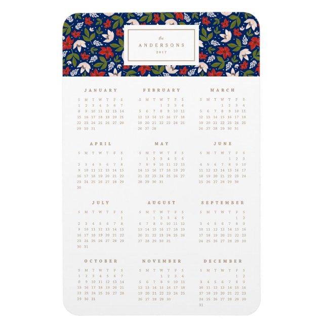 Flexible Flore festive dans Marine 4x6 Magnet calendrier an (Vertical)
