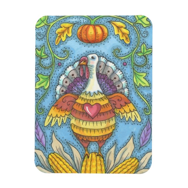 Flexible FOLK ART TURQUIE & CORN THANKSGIVING MAGNET Holida (Vertical)