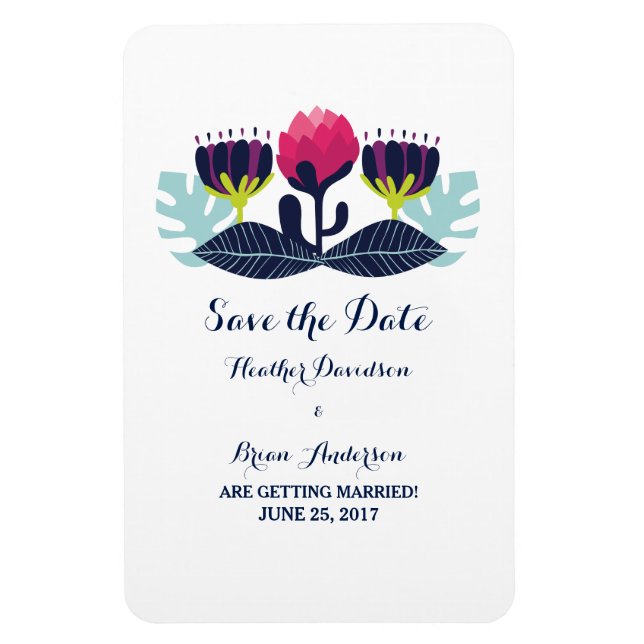 Flexible Funky Floral Enregistrer la date Flexi Magnet (Vertical)