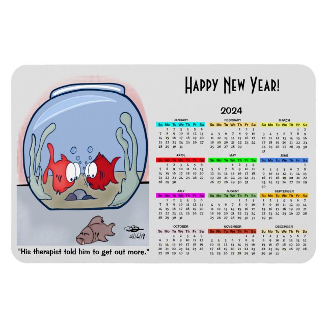 Flexible Funny Fish Story 2024 Calendrier Magnet photo (Horizontal)
