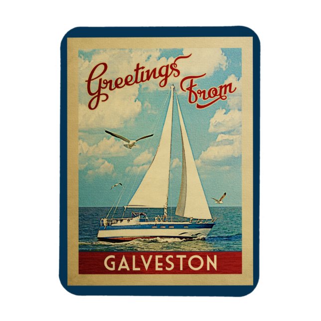 Flexible Galveston Magnet Sailboat Vintage voyage Texas (Vertical)