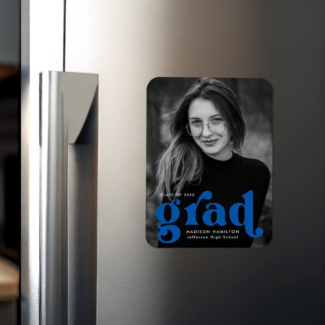 Flexible Gras Typographie Bleu Photo Magnet (Créateur téléchargé)
