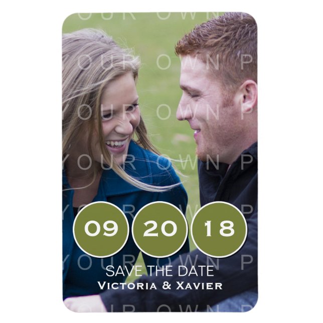 Flexible Green Modern Circles Photo Save the Date Magnet (Vertical)