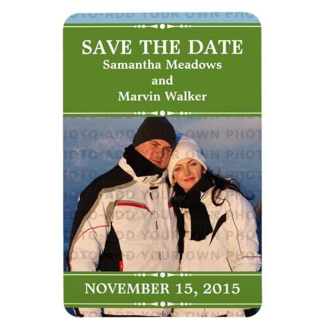 Flexible Green Simple Chic Photo Save the Date Magnet (Vertical)