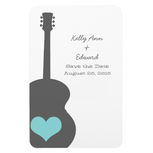 Flexible Grey/Aqua Guitar Heart Save the Date Magnet (Vertical)