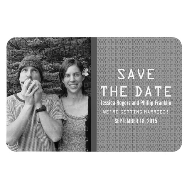 Flexible Grey Binary Code Photo Enregistrer la date Magnet (Horizontal)