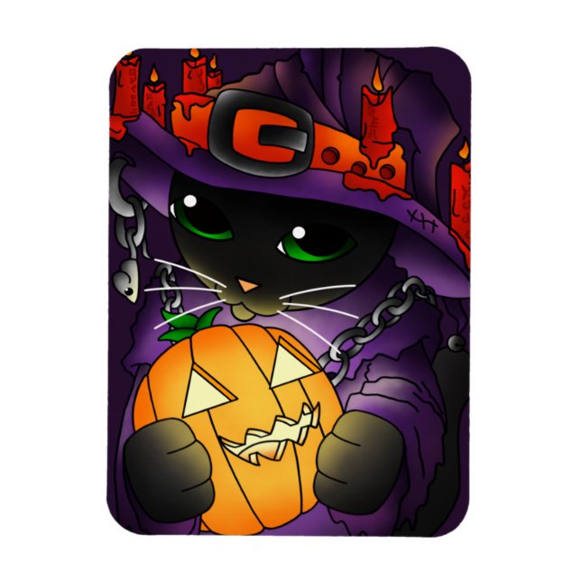 Flexible Halloween Citrouille Black sorcier Magnet de chat (Vertical)